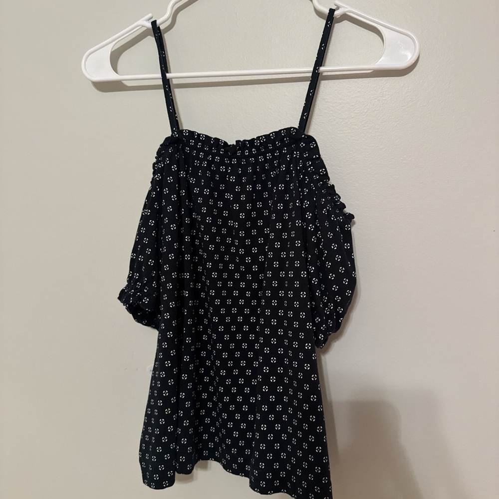 Navy and White Women's Off-Shoulder Top